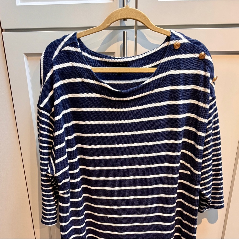 Talbots Navy and White Striped Dress - Picture 2 of 5